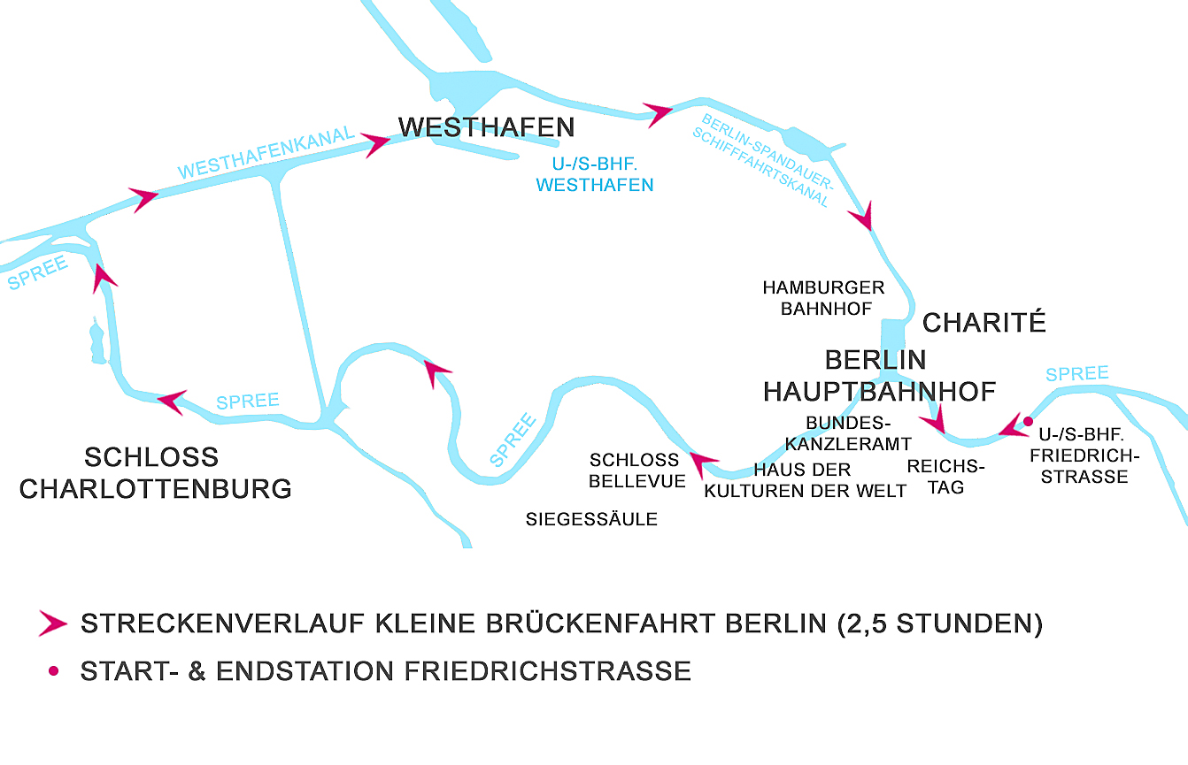 Spreefahrten Berlin Friedrichstraße - Streckenverlauf kleine Brückenfahrt Berlin